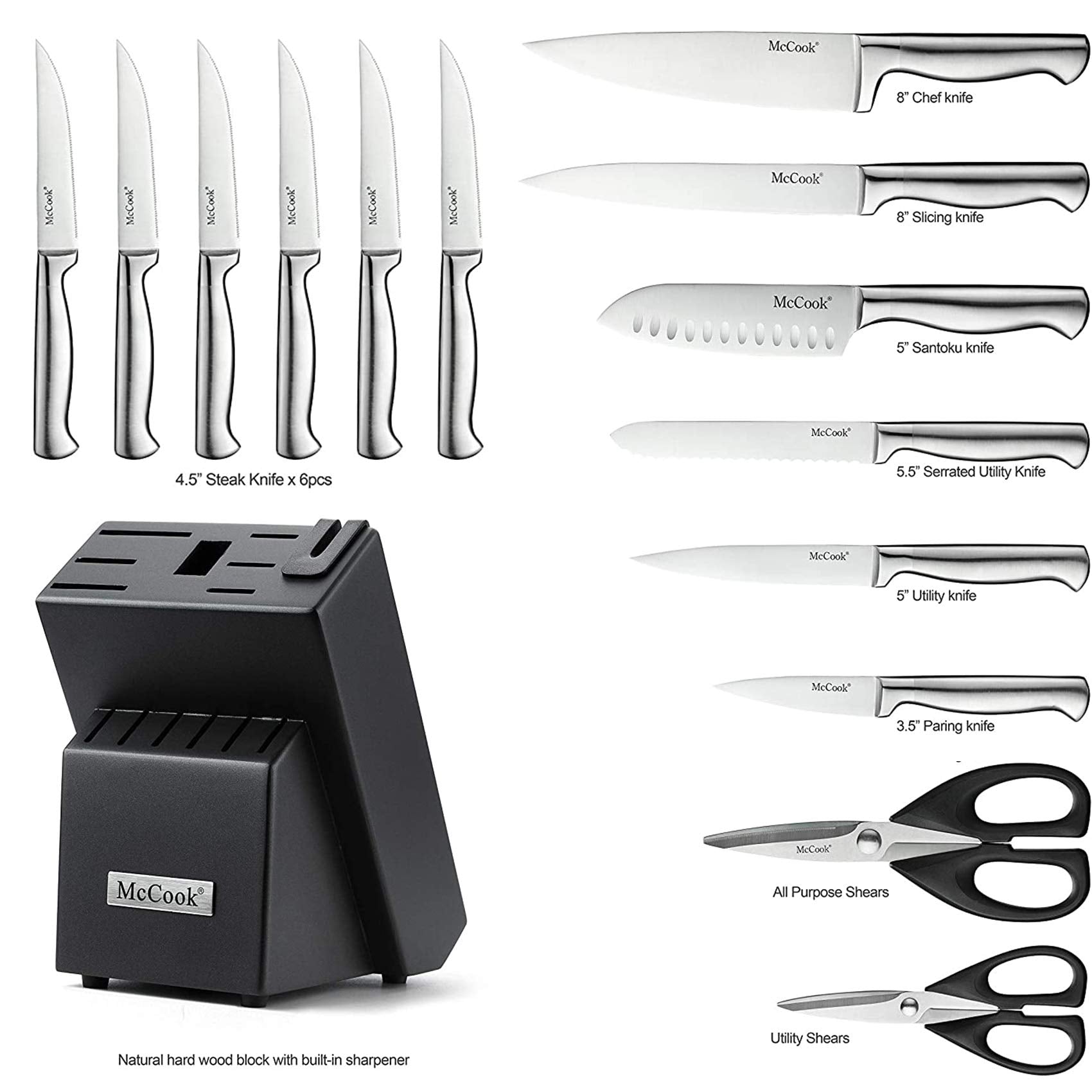 McCook German stainless steel blades deliver precise cuts with lasting edge.