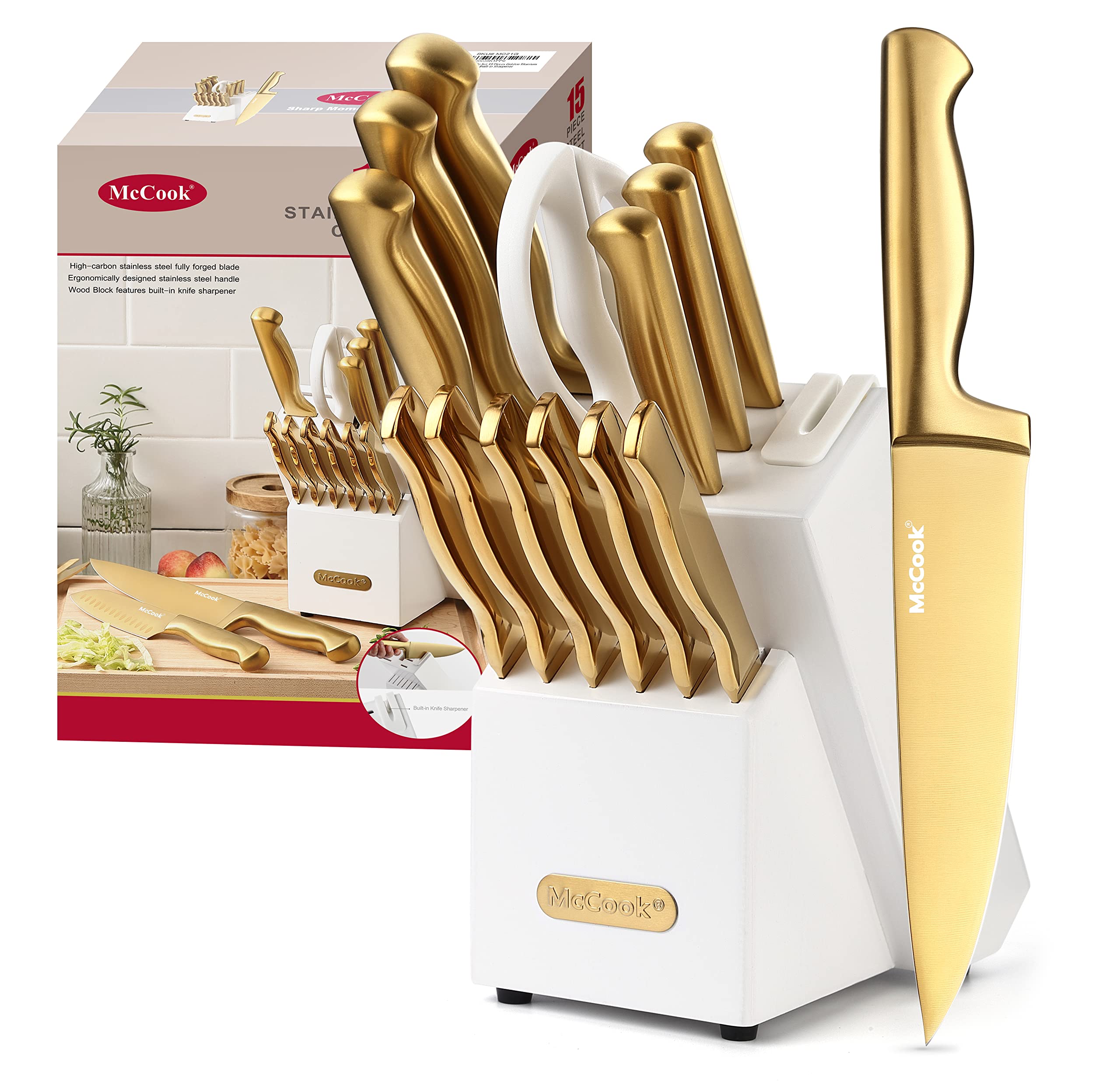 McCook golden titanium knife-set block with premium blades for effortless meal prep