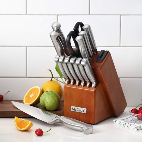 McCook wooden block storing all knives neatly on the counter