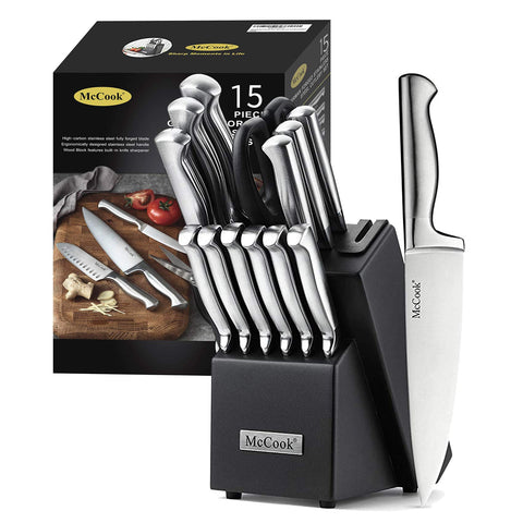 McCook knife set with built-in sharpener block for easy maintenance.