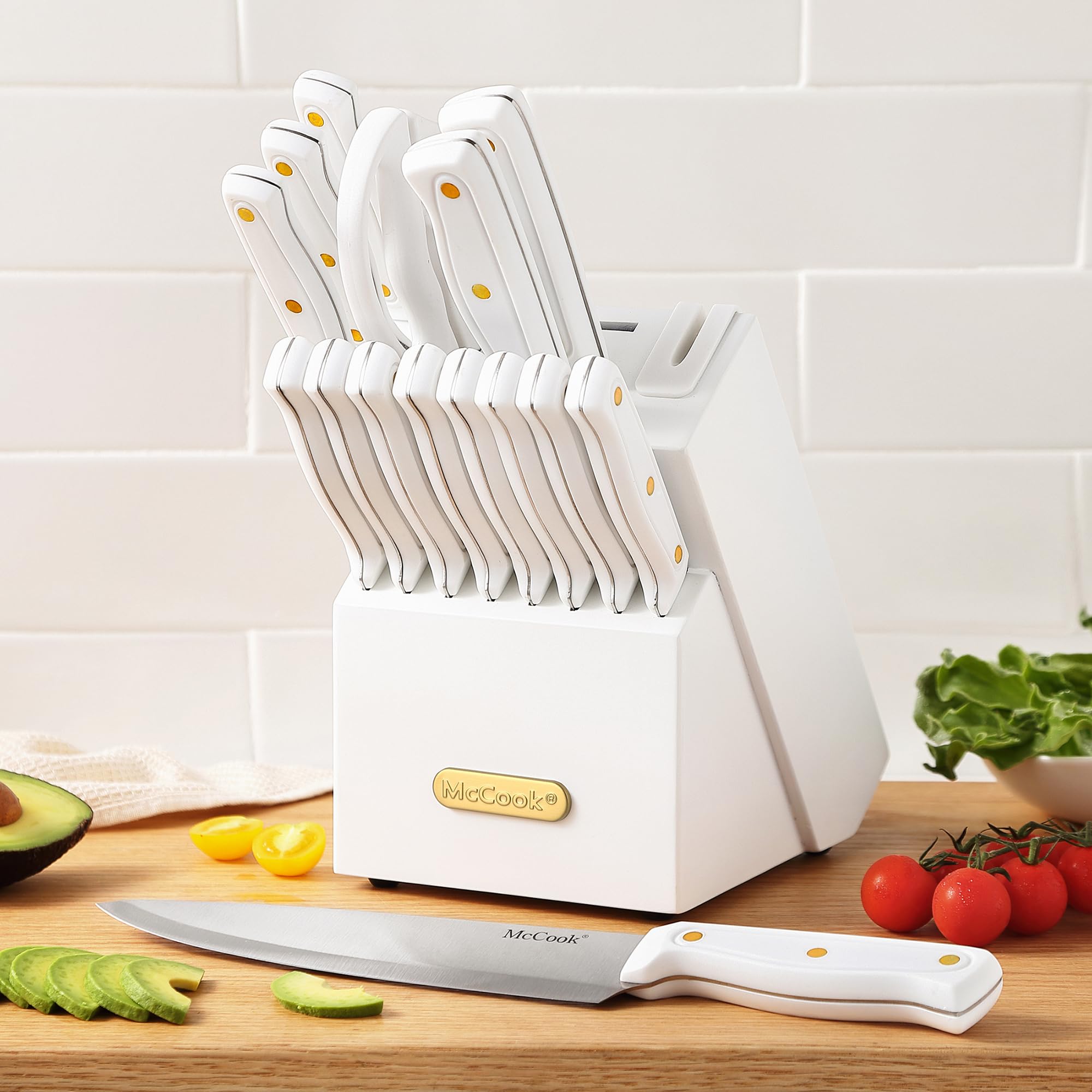 McCook knife set with measuring cups and spoons demonstrating practical kitchen kit.