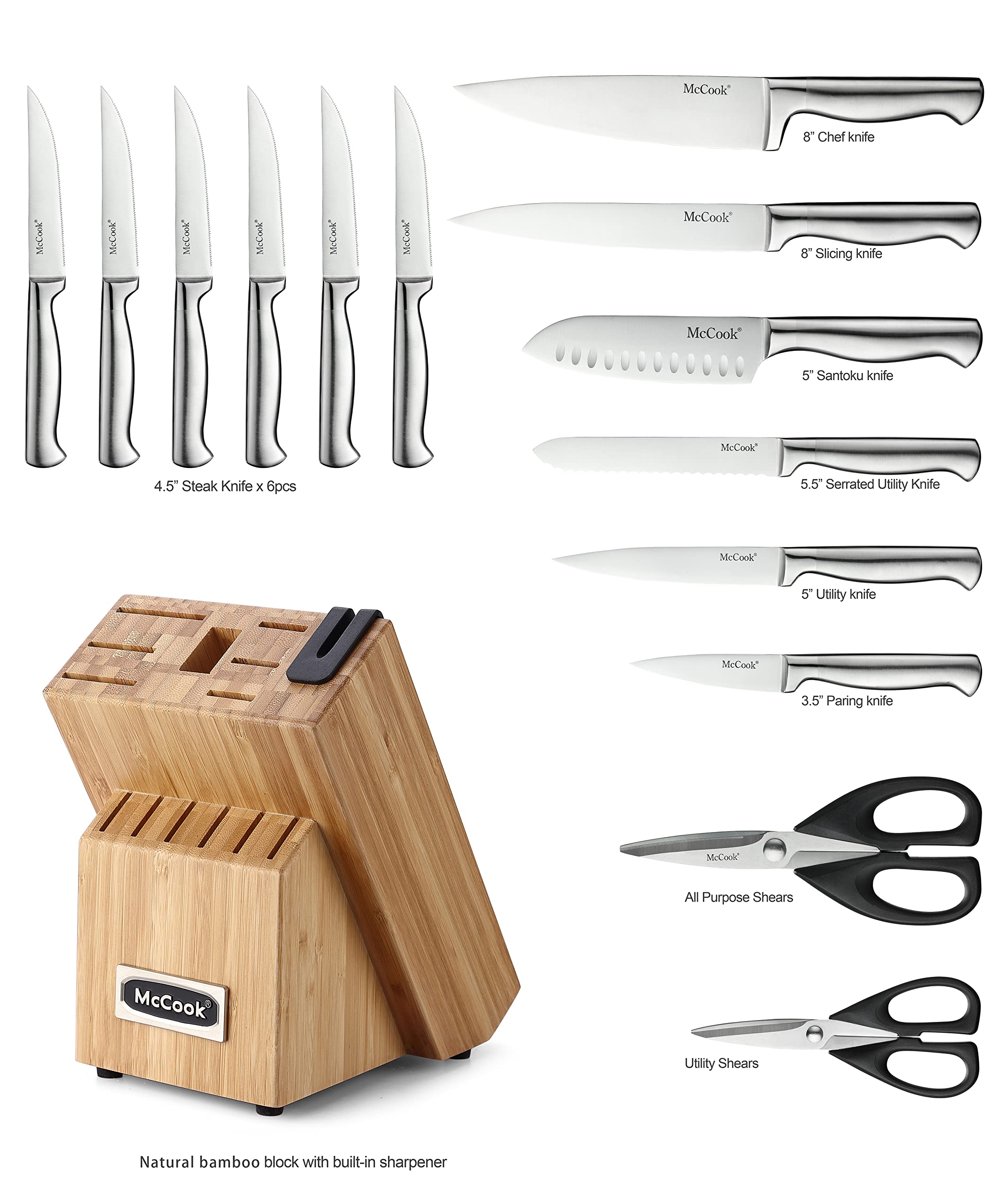McCook 8-inch chef knife shown with balanced precision and sharp edge.