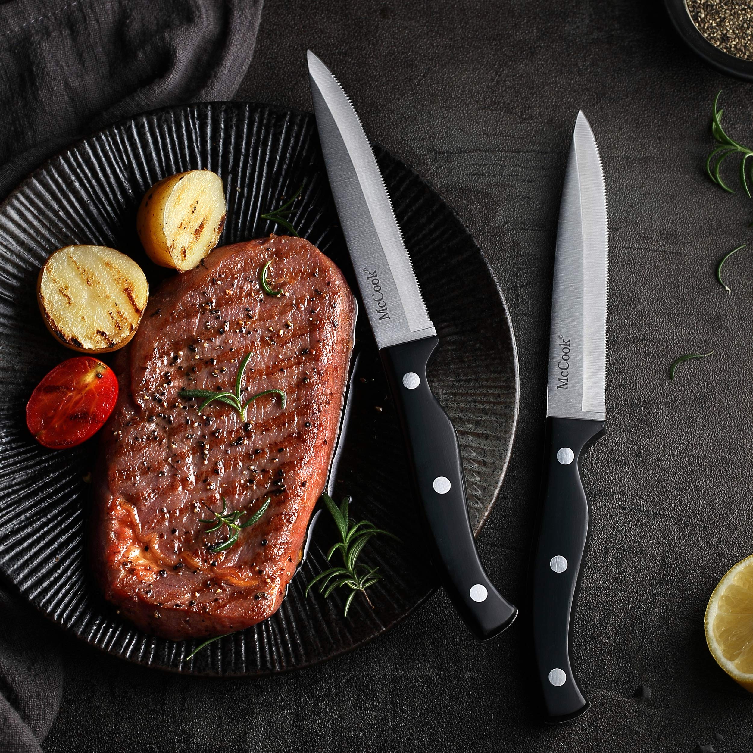 McCook knife block with built-in sharpener and kitchen shears.