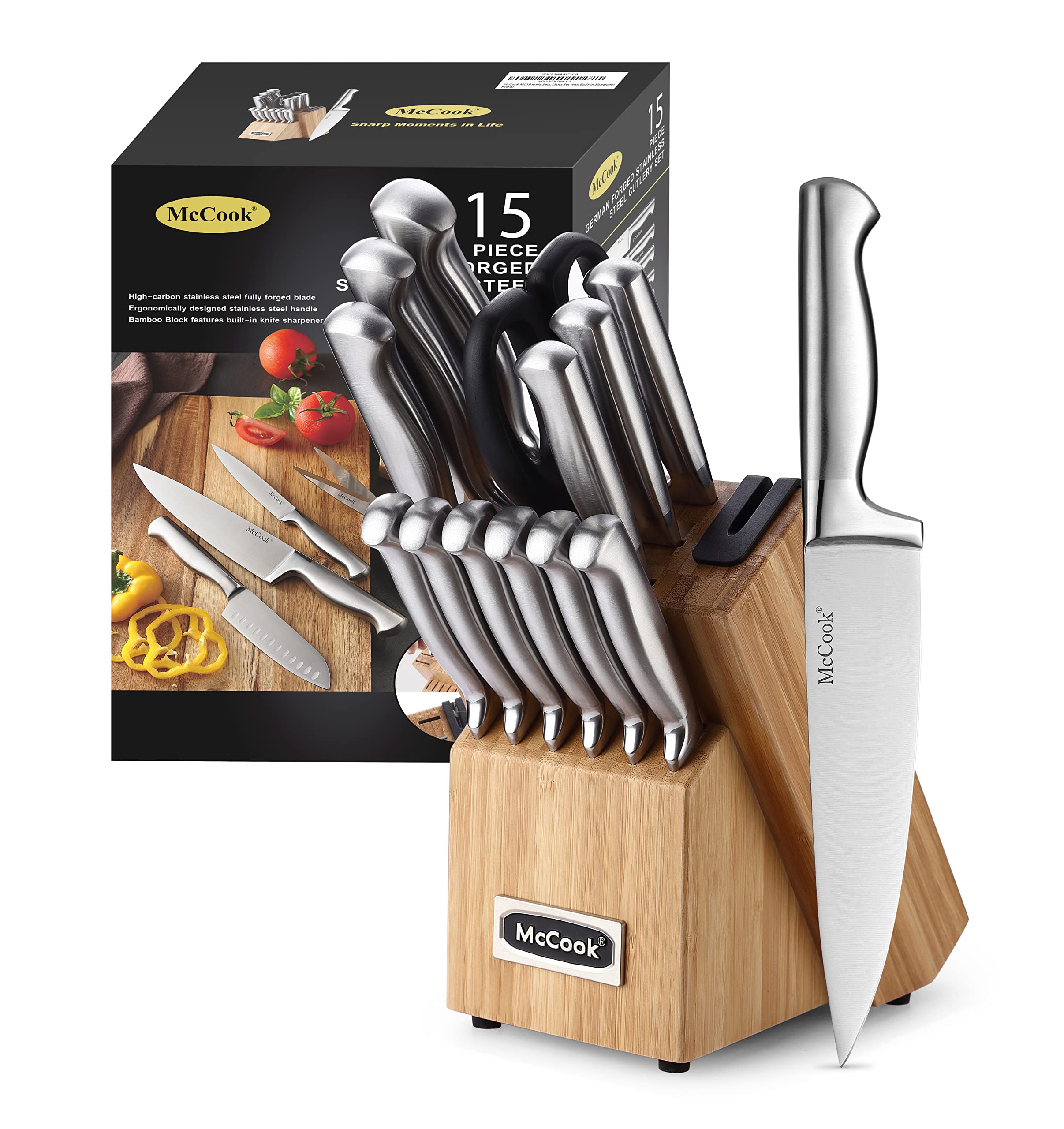 McCook Knife Sets block with built-in sharpener for convenient maintenance.