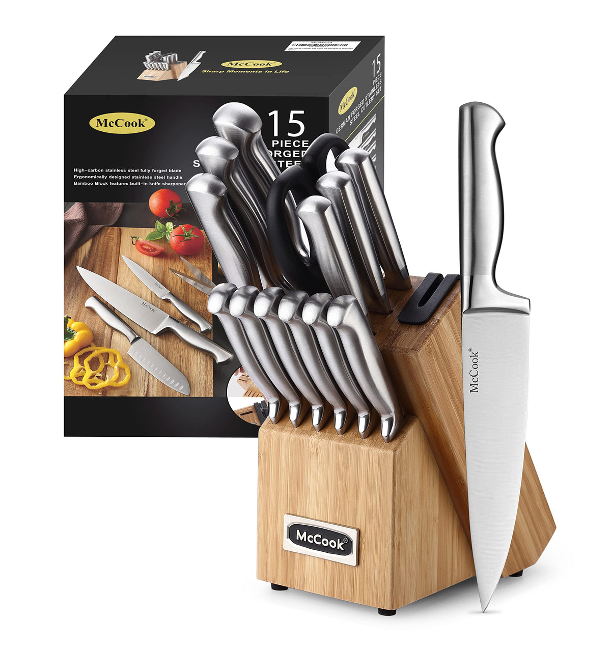 McCook Knife Sets block with built-in sharpener for convenient maintenance.