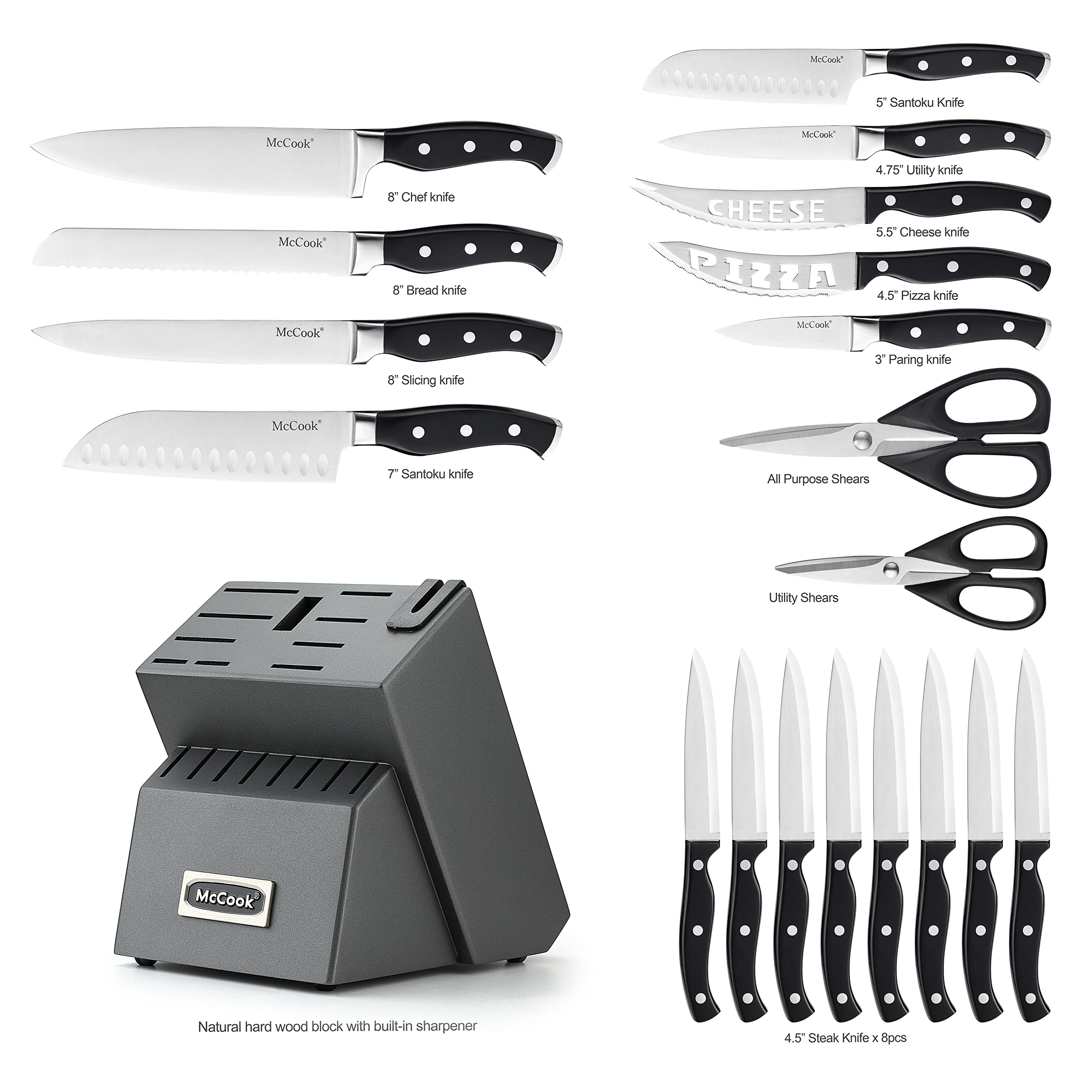 McCook full-tang construction offers durable balance for precise slicing.