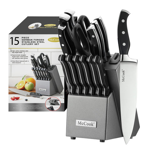 McCook knife sets with German stainless block and built-in sharpener for lasting kitchen performance
