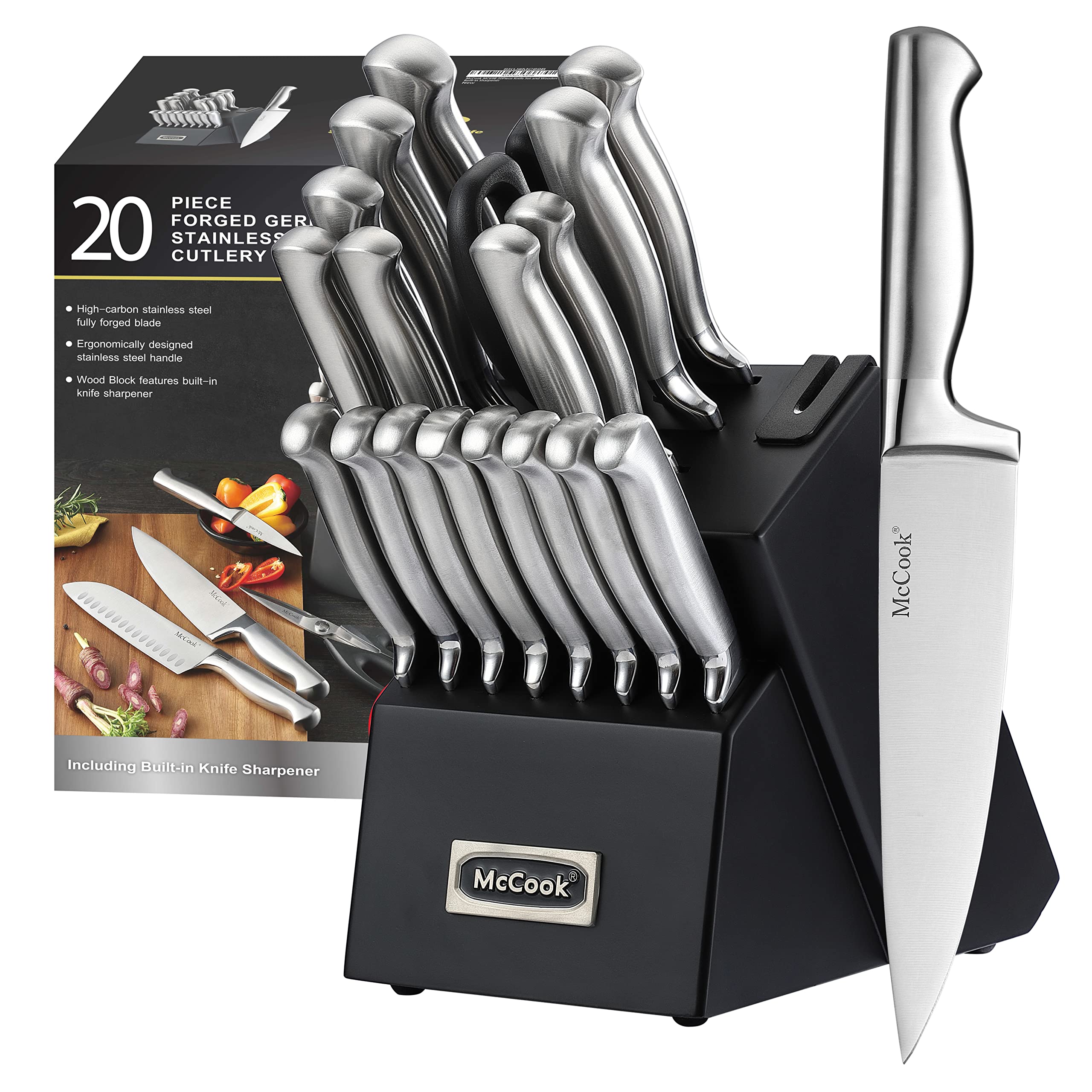 McCook knife block with built-in sharpener keeps blades ready for kitchen tasks