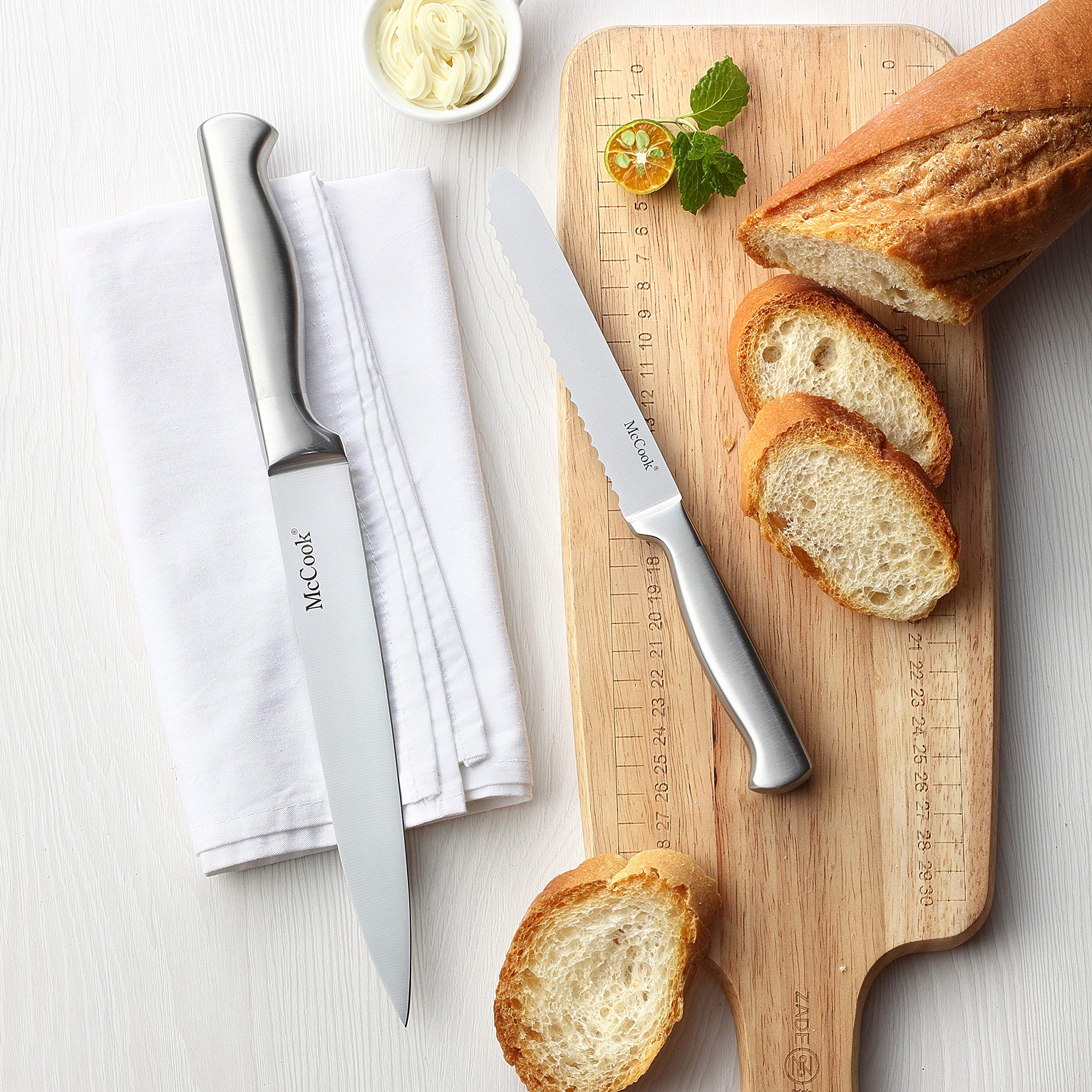 Lightweight, balanced knives reduce fatigue during extended prep.
