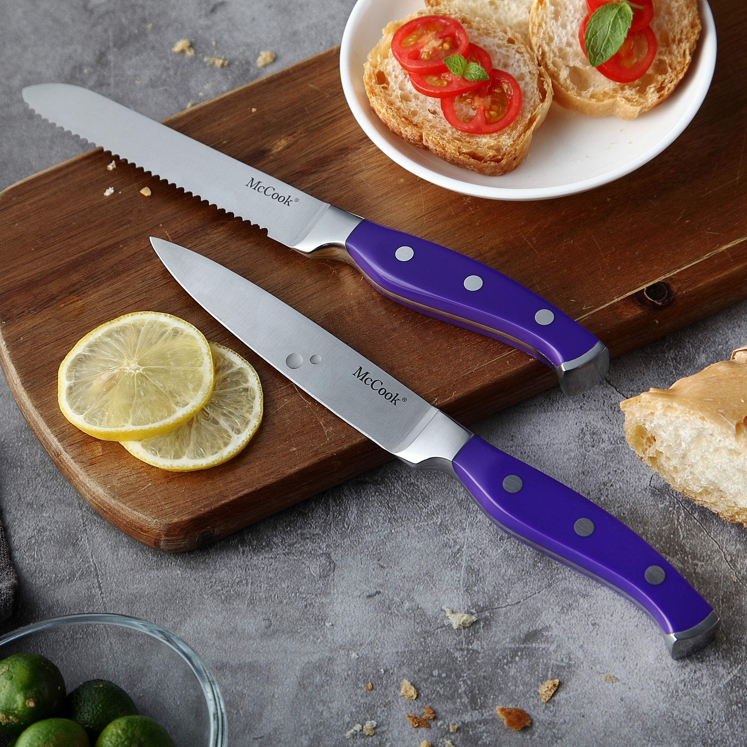 McCook MC27 4.5-inch serrated utility knife for gripping soft crusts.