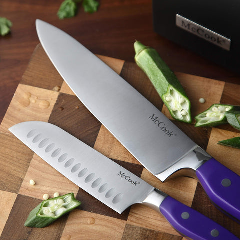 McCook MC27 5-inch santoku knife highlighting balance and nimble chopping.