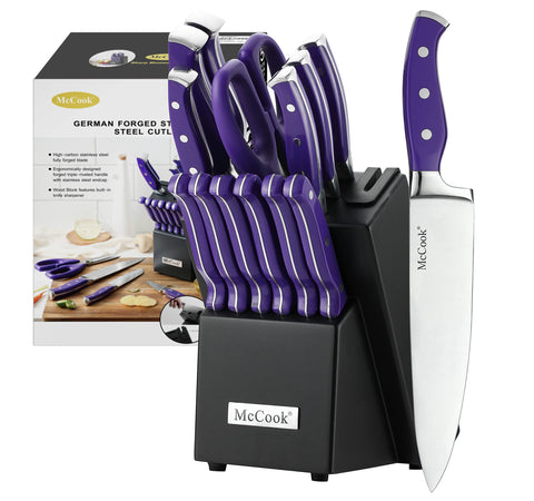 McCook MC27 full knife set in a wooden block, ready for everyday kitchen tasks.