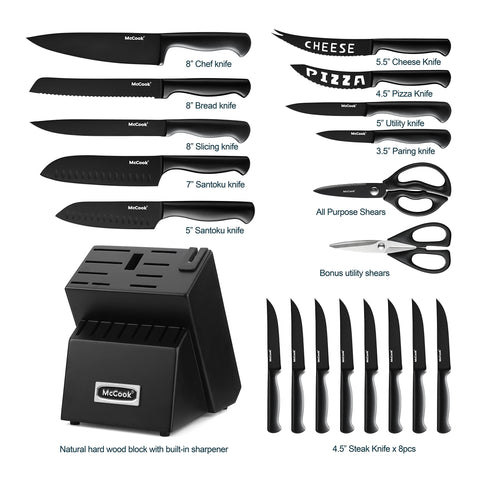 McCook 8-inch chef knife from premium black set for precise chopping