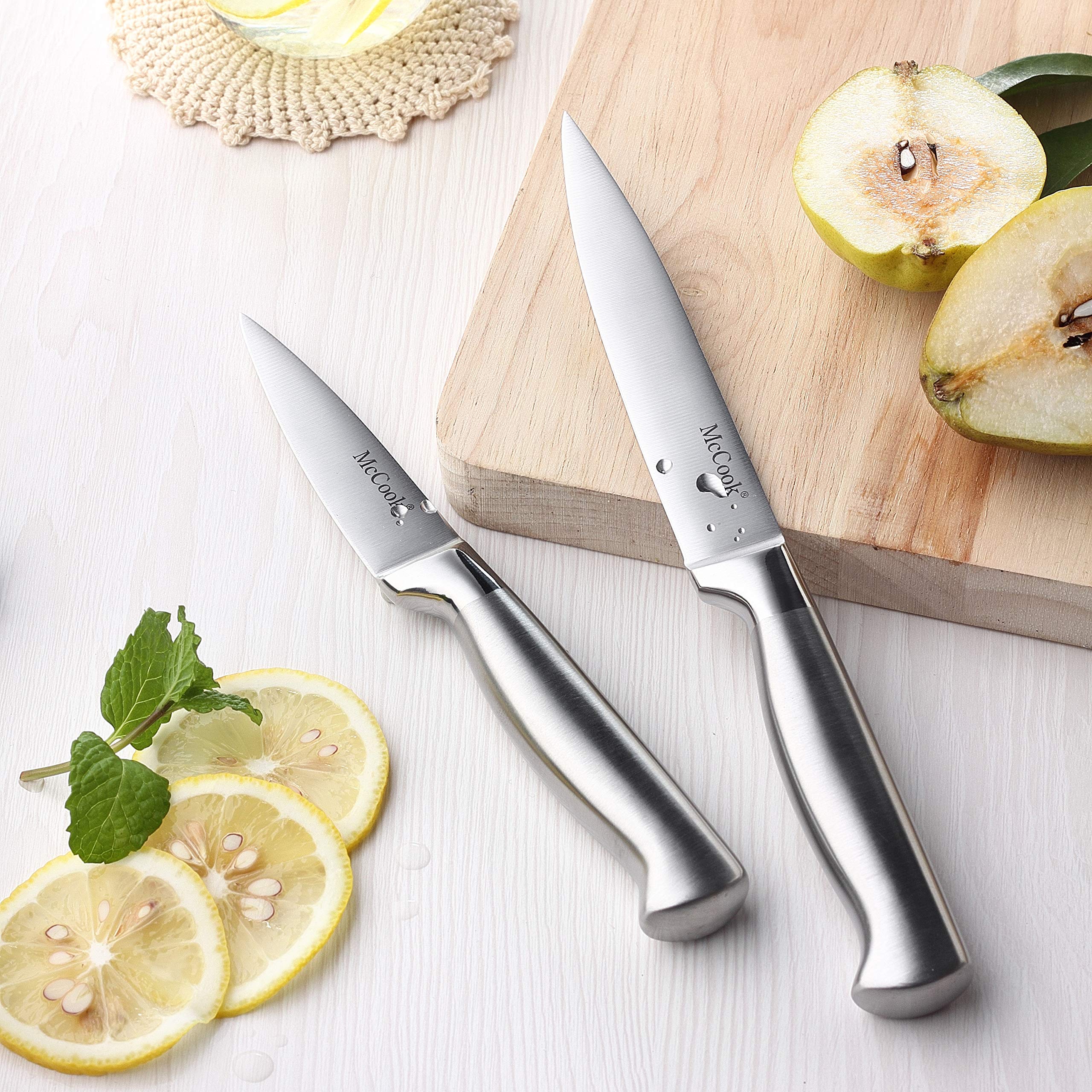 Self-sharpening block keeps knives ready for frequent use.
