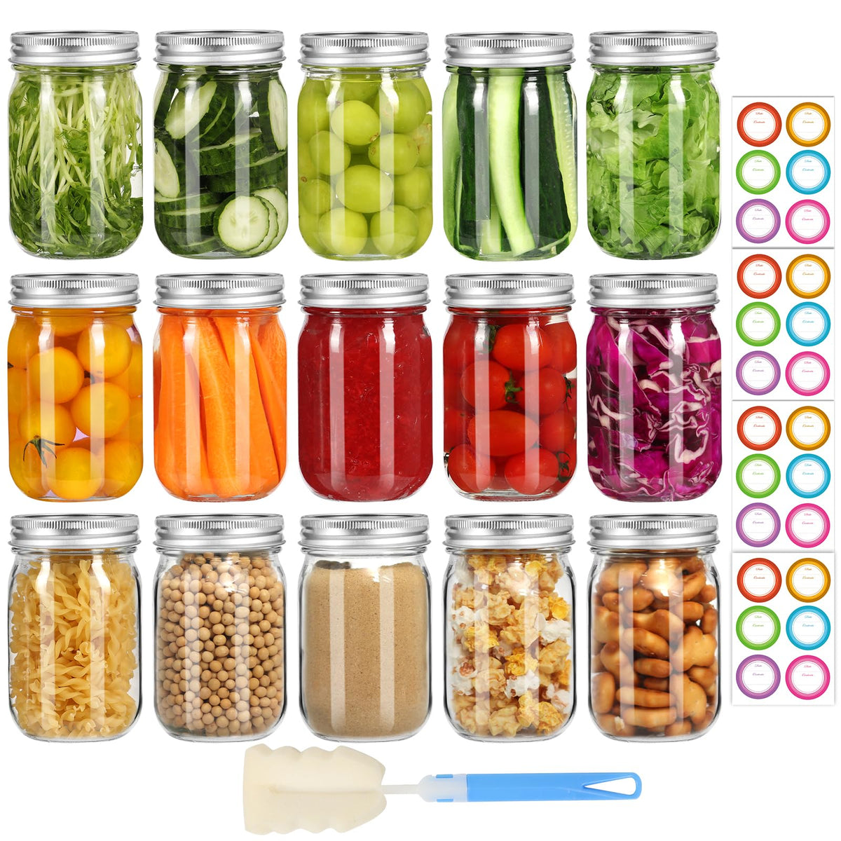 McUpper glass mason jar 16 oz with regular-mouth opening for easy filling and storage
