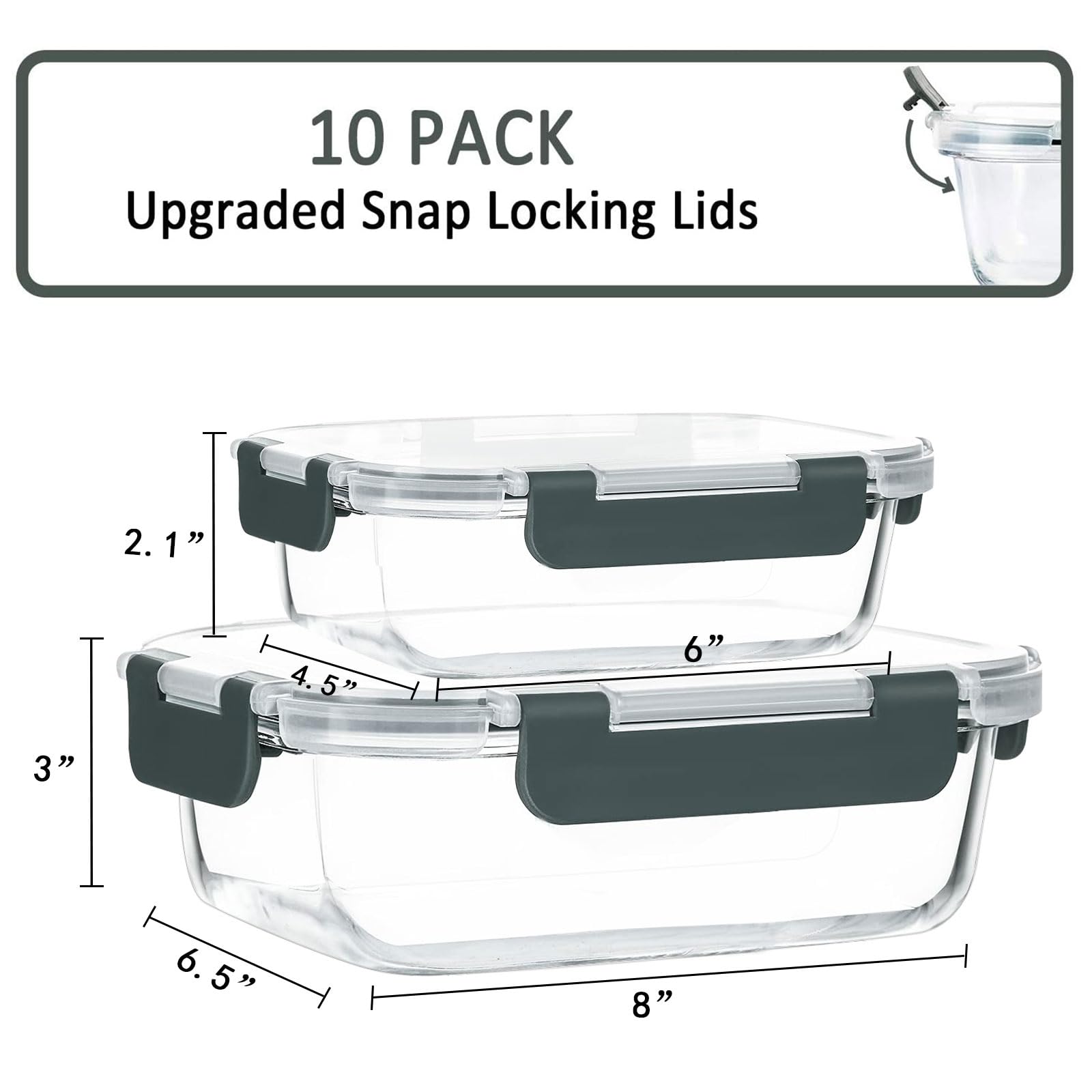 MCIRCO glass containers with airtight snap-lock lids for long-lasting freshness and leak resistance.
