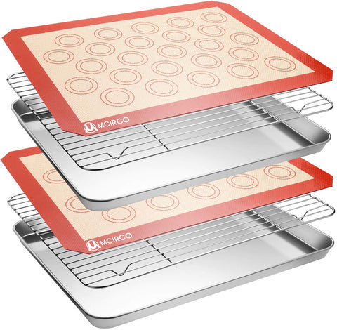 MCIRCO stainless steel baking sheet 16x12 with nonstick release for easy food release.