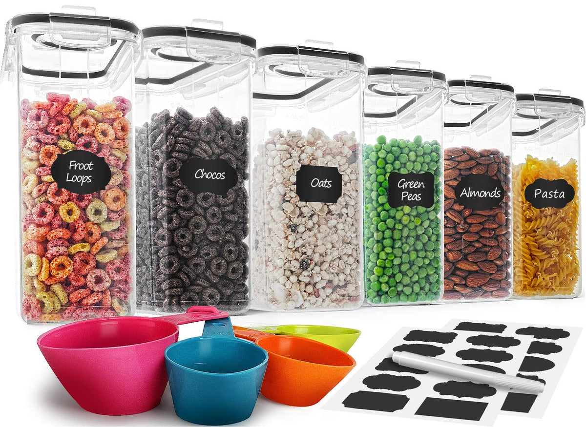 MCIRCO cereal container set with six clear units for pantry storage.