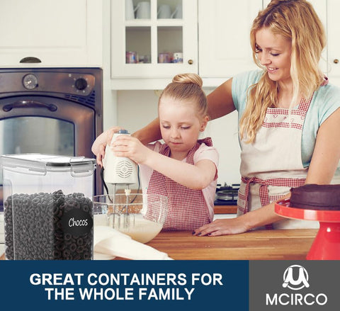MCIRCO kitchen organization on countertop ready for cereals and snacks.