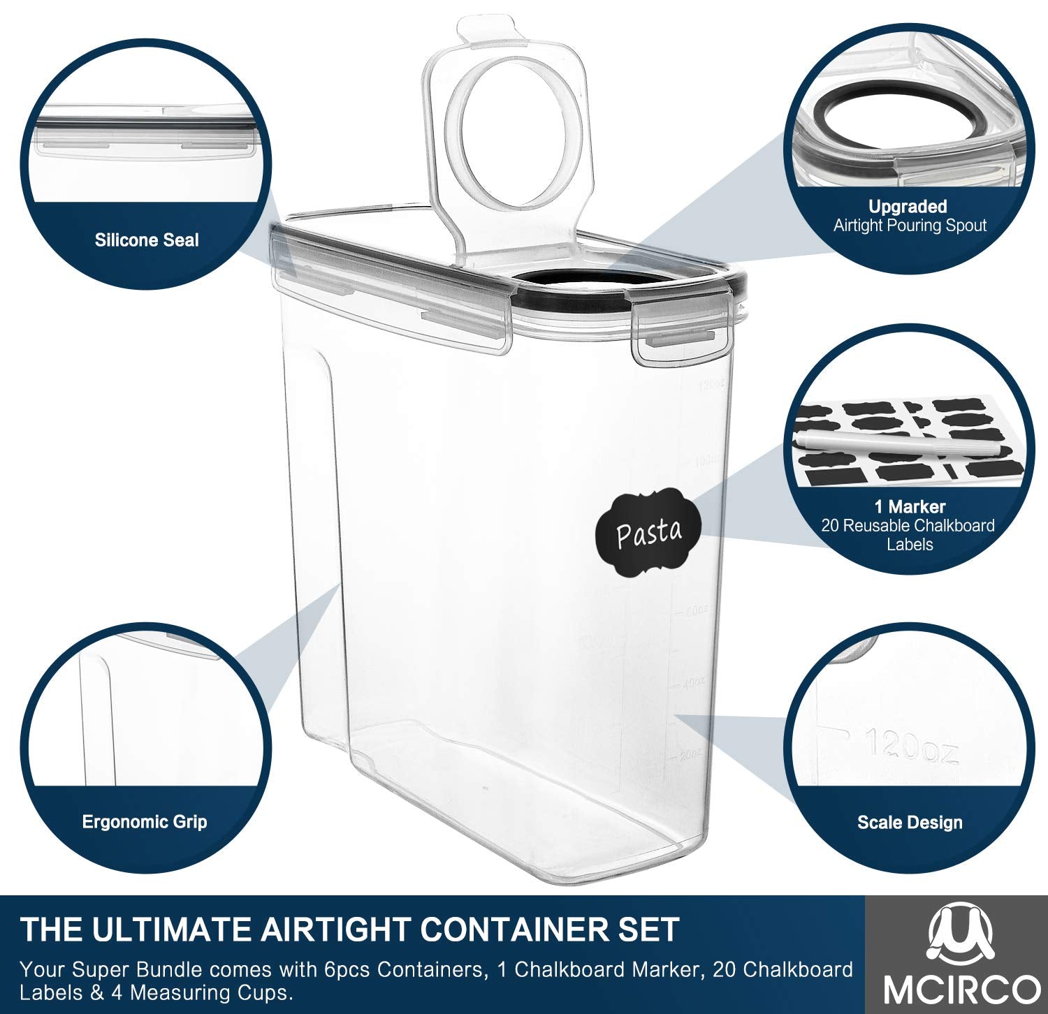 MCIRCO measuring cups inside the container for precise portions.