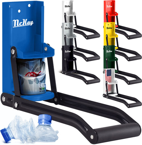 McKay can crusher on the wall mounts saves space and simplifies recycling.