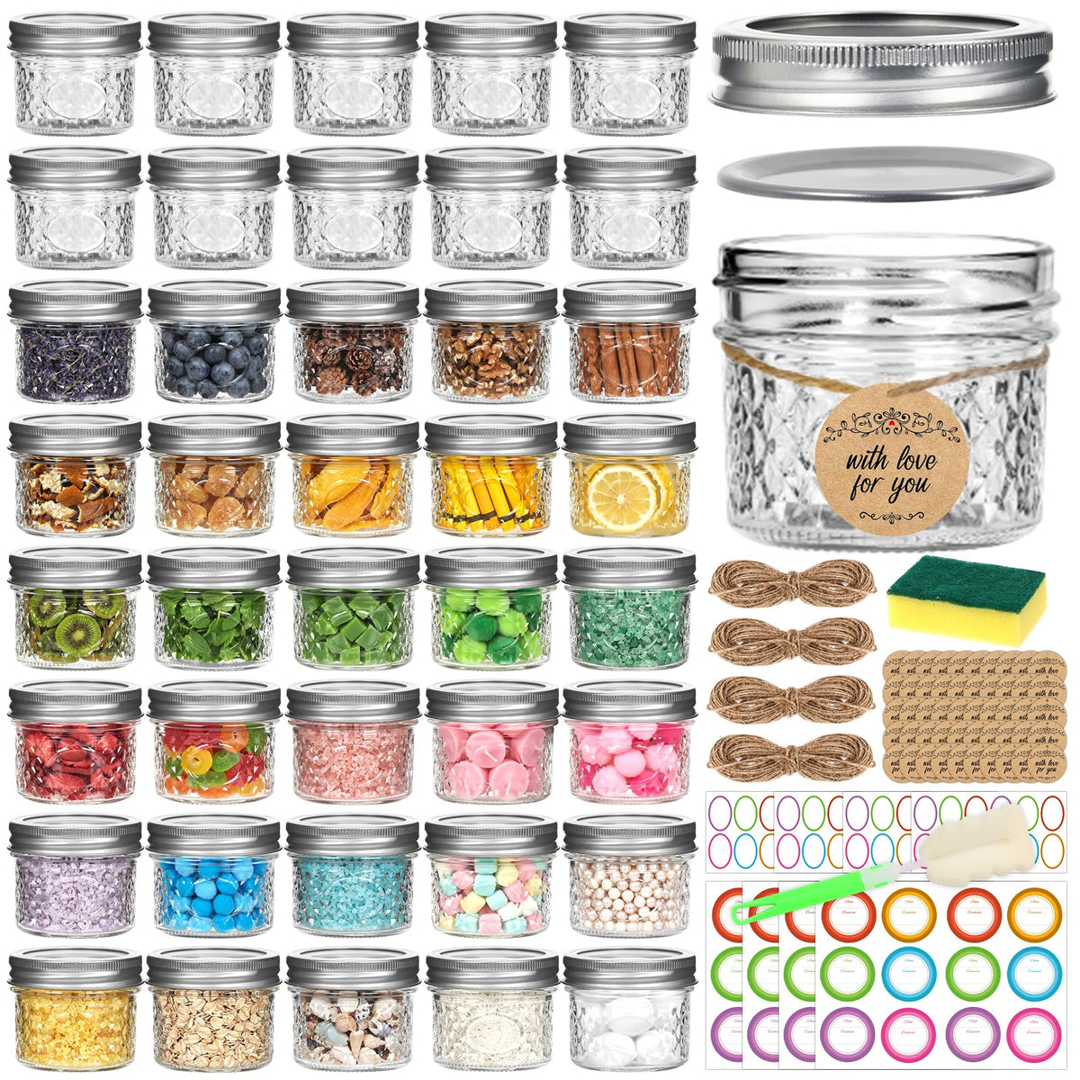 Mcupper 4 oz glass mason jar with silver lid showing clear contents for jams and spices