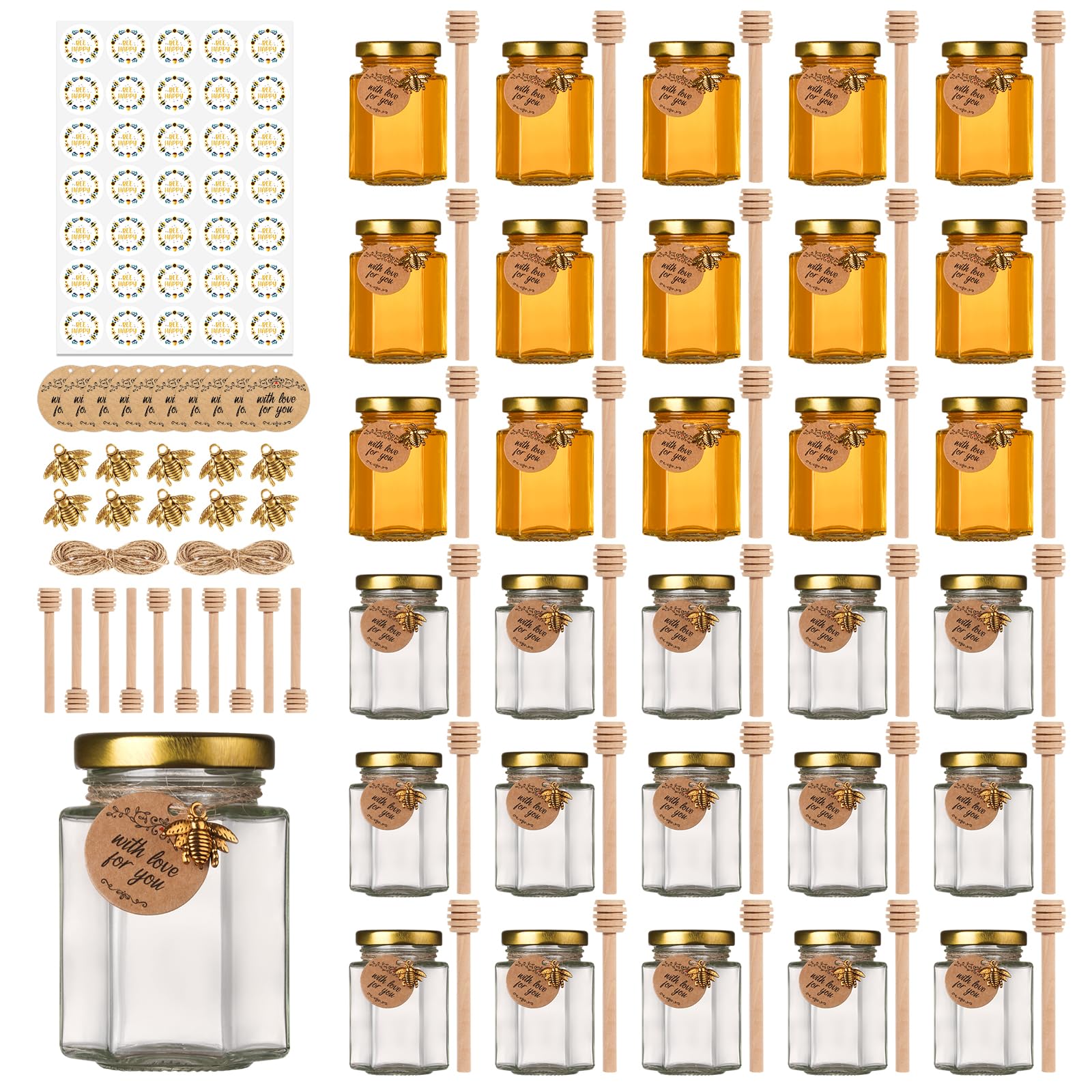 Mcupper 4oz hexagon honey jar with airtight lid for freshness