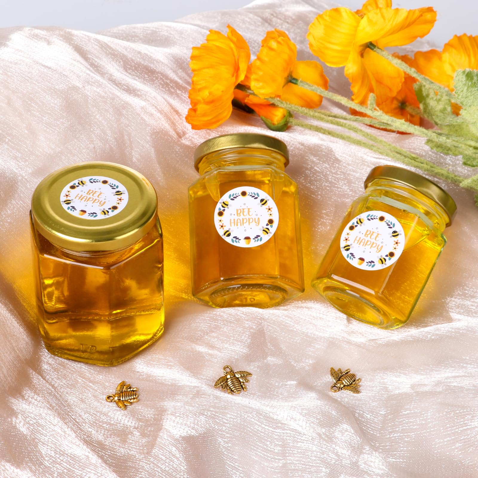 Mcupper honey jar label and bee charms for personalized favors