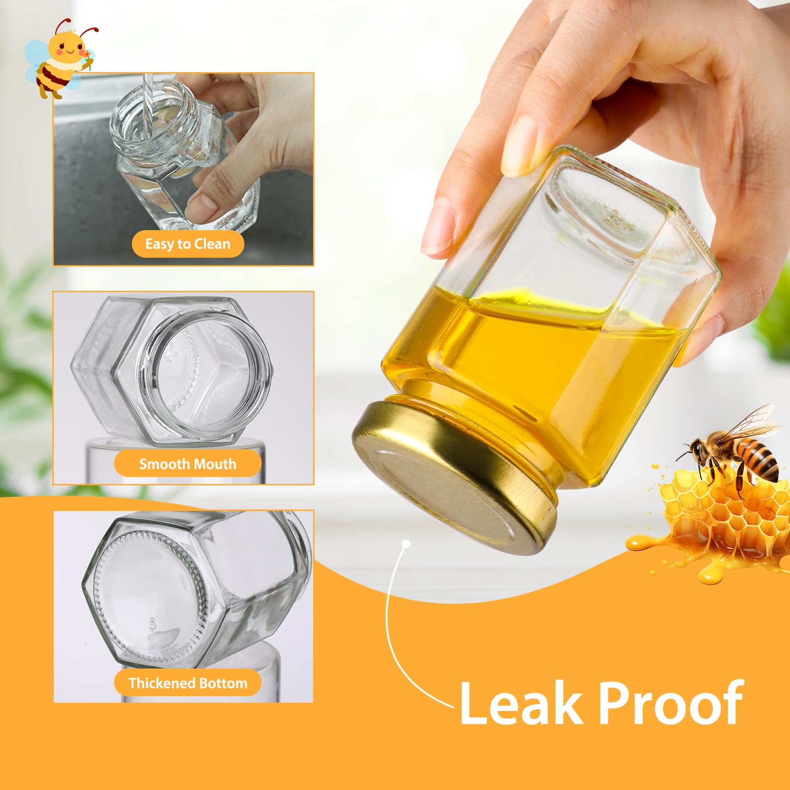 Mcupper reusable glass honey jar pack for long-lasting storage
