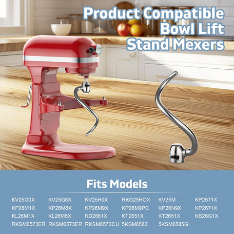 Mdduocd dough hook close-up shows smooth surface and durable construction.