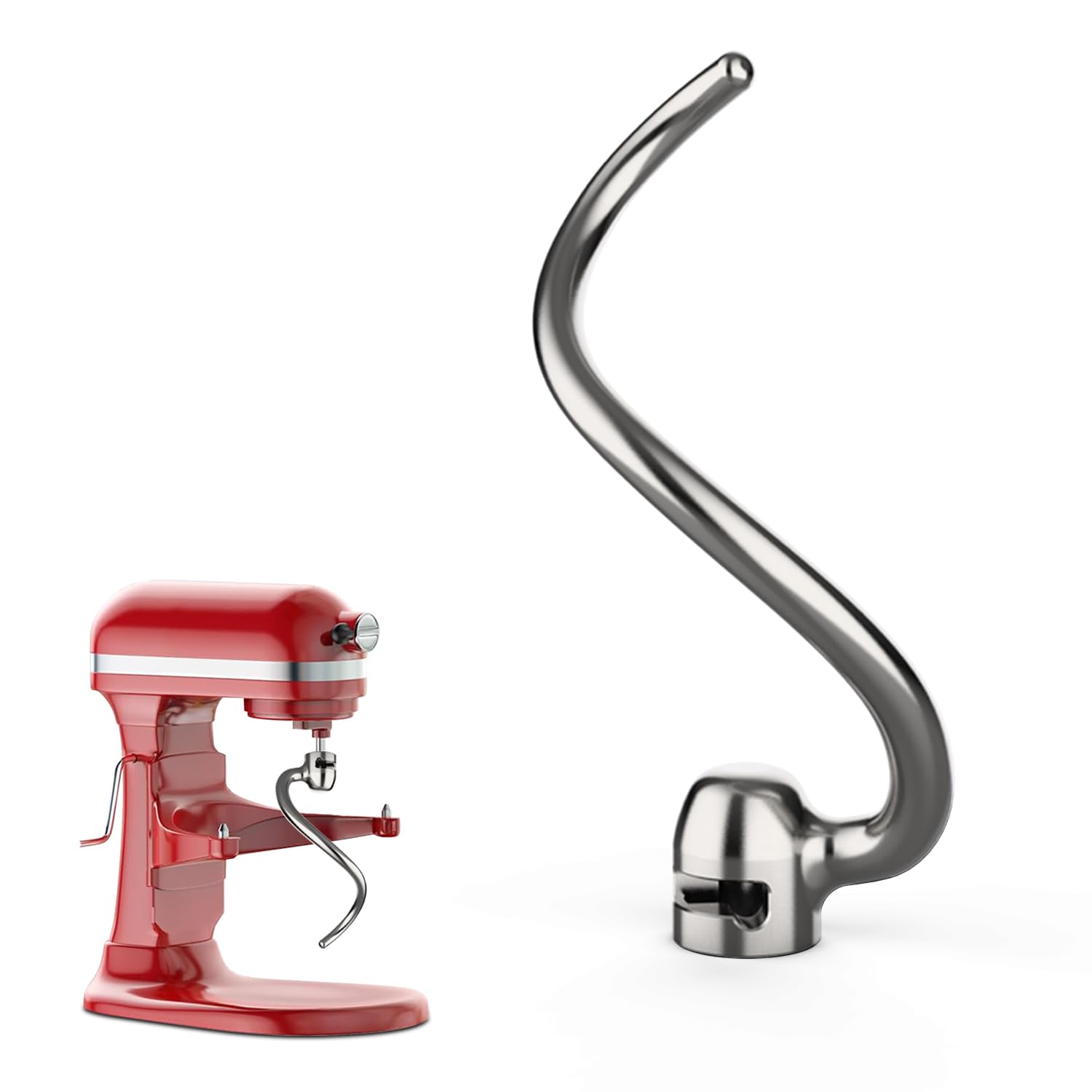 Mdduocd stainless steel dough hook on KitchenAid for smooth, even kneading.