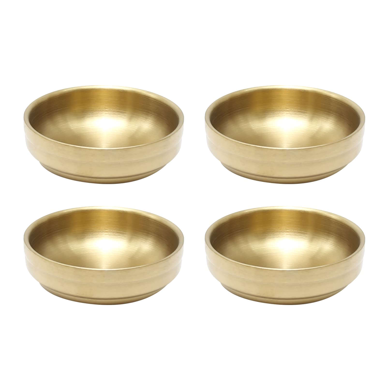 MDEOOSKY mini stainless steel sauce dish in gold, top view for dipping sauces at table.