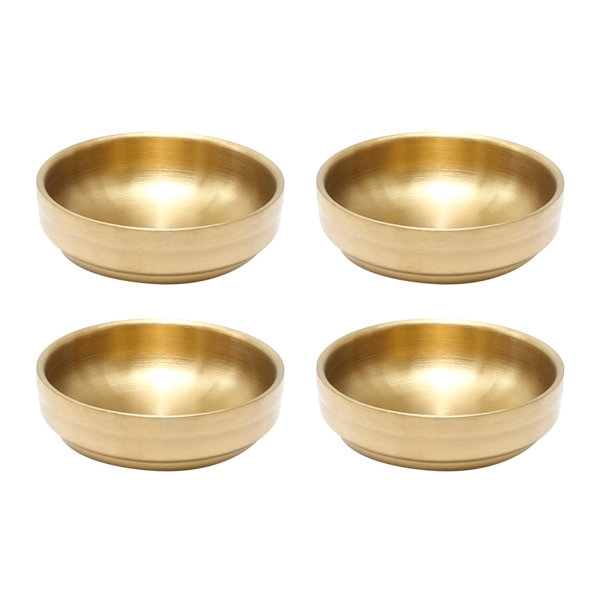 MDEOOSKY mini stainless steel sauce dish in gold, top view for dipping sauces at table.
