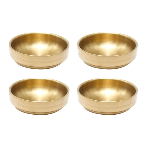 MDEOOSKY mini stainless steel sauce dish in gold, top view for dipping sauces at table.