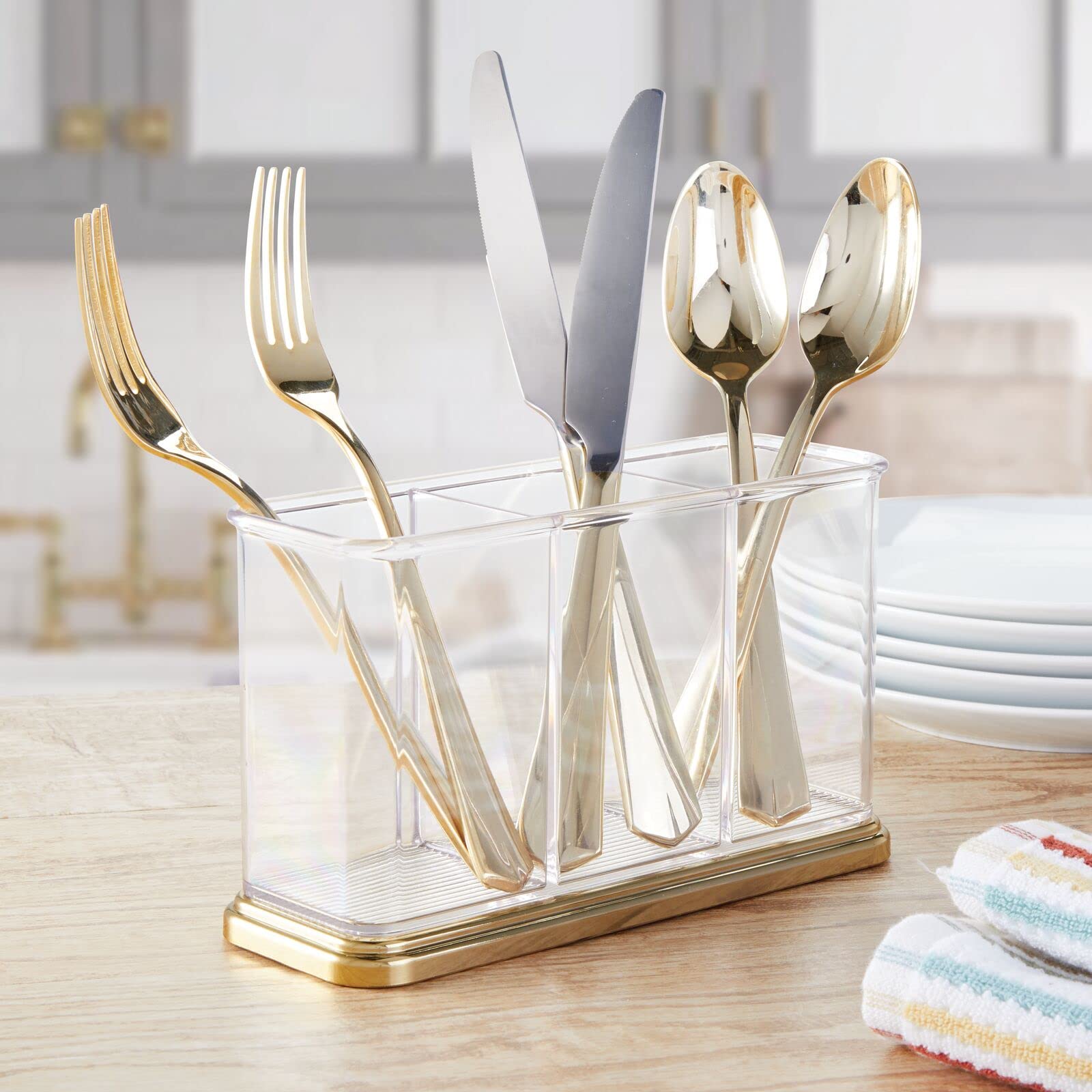 mdesign Hyde Collection three-compartment cutlery holder keeps forks and spoons organized