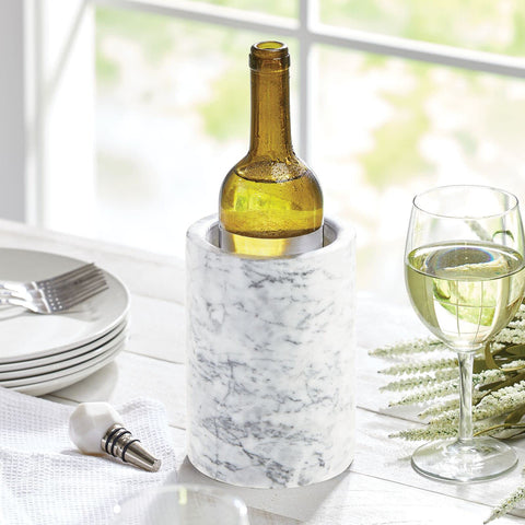 mdesign wine chiller with bottle and glasses ready-to-serve display.