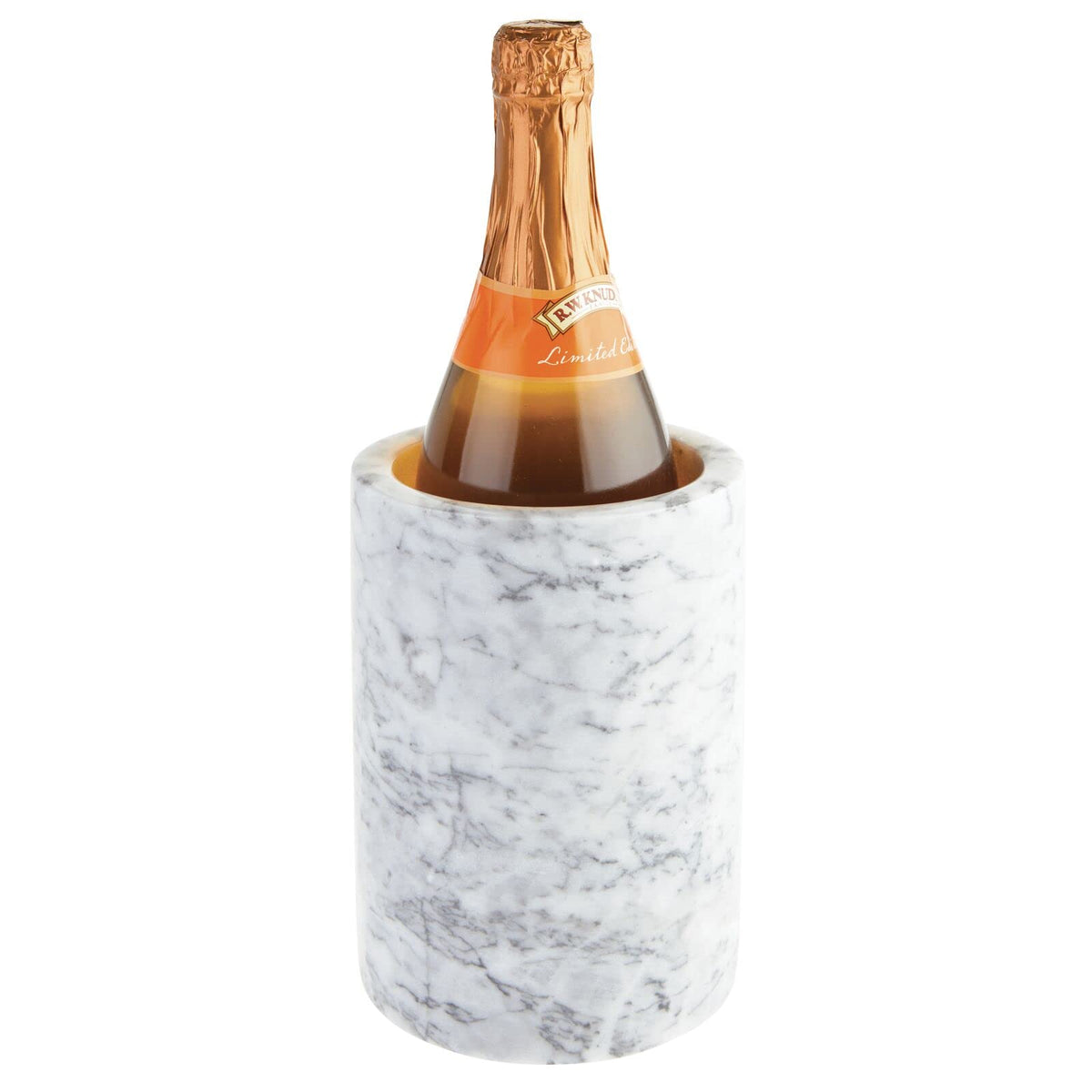 mdesign white marble wine chiller on table as a stylish party centerpiece to impress guests.