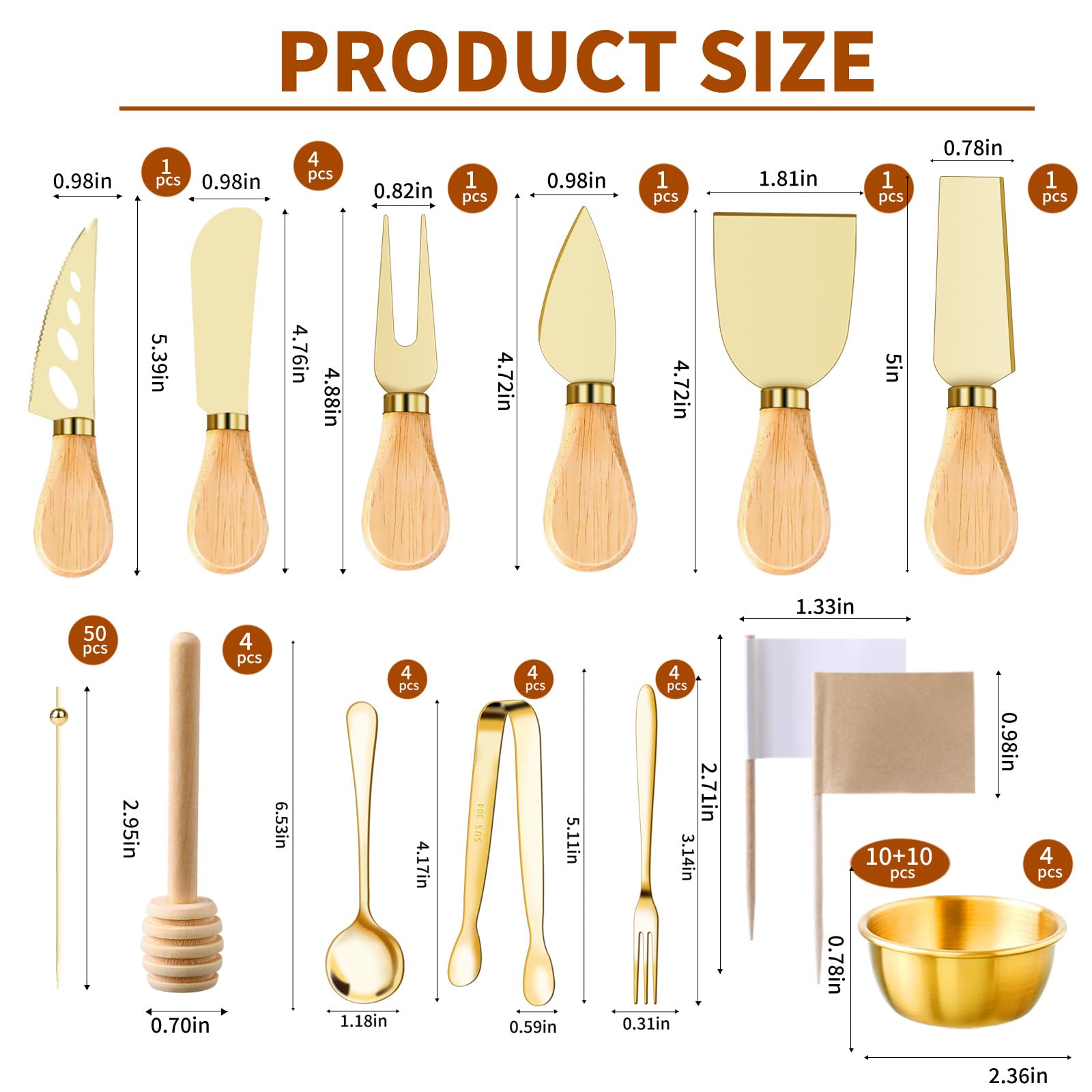 MDSPLPIY gold cheese knives with wooden handles for precise slicing