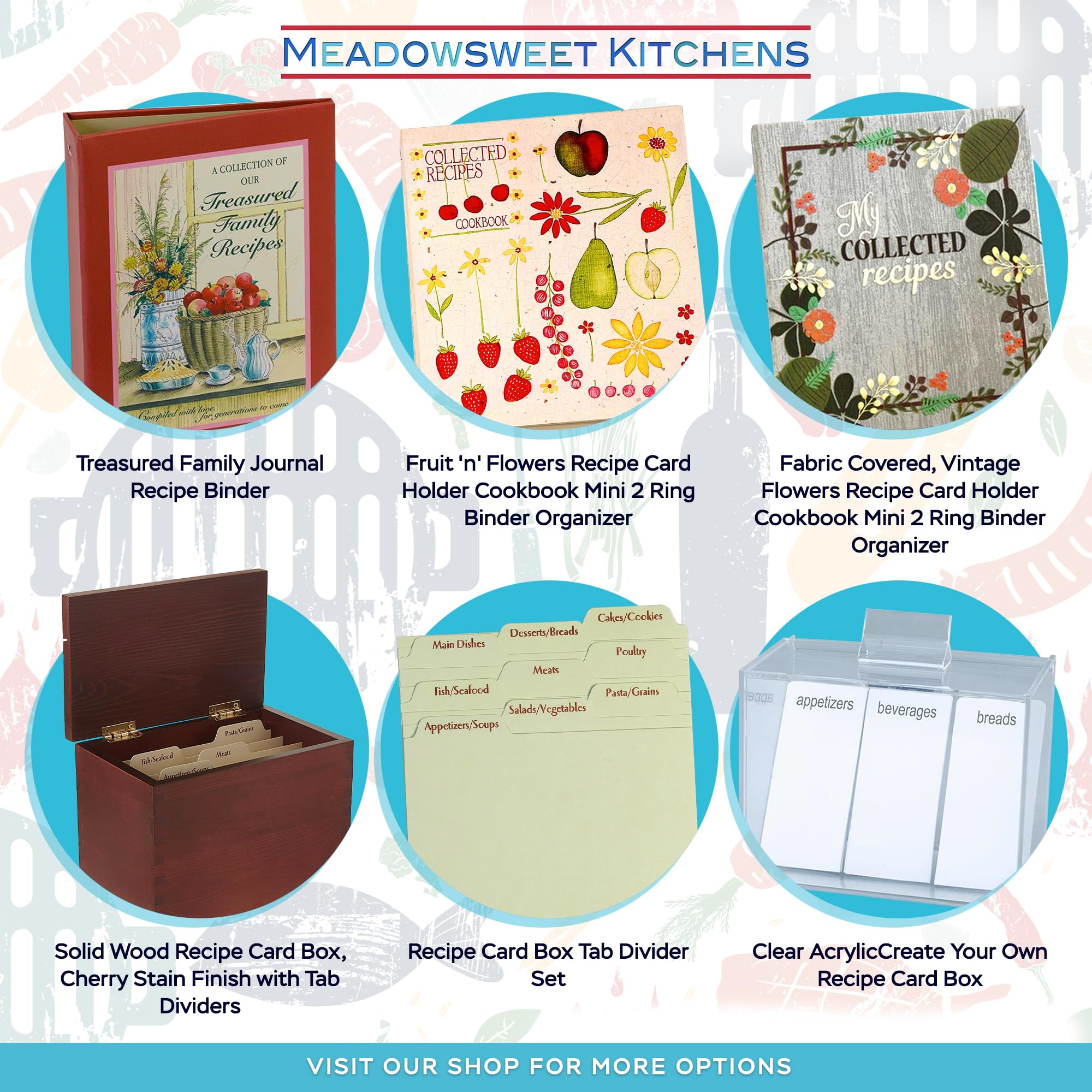 Meadowsweet Kitchens countertop organization keeps recipes within reach during prep.