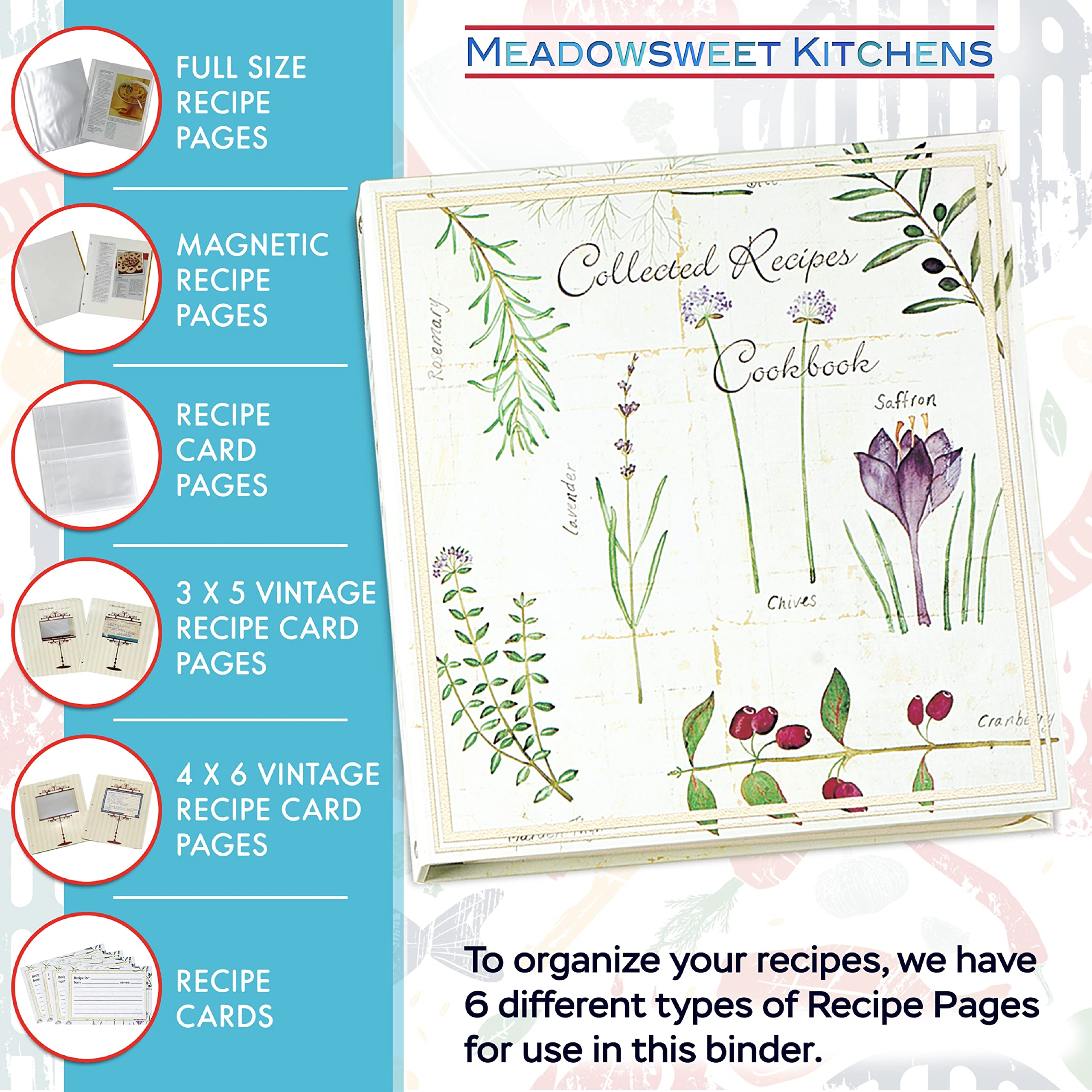 Meadowsweet Kitchens magnetic recipe pages focus on clippings, keeping scraps secure during cooking.