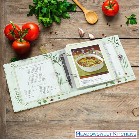 Meadowsweet Kitchens mini binder dimensions fit small countertops and shelves.