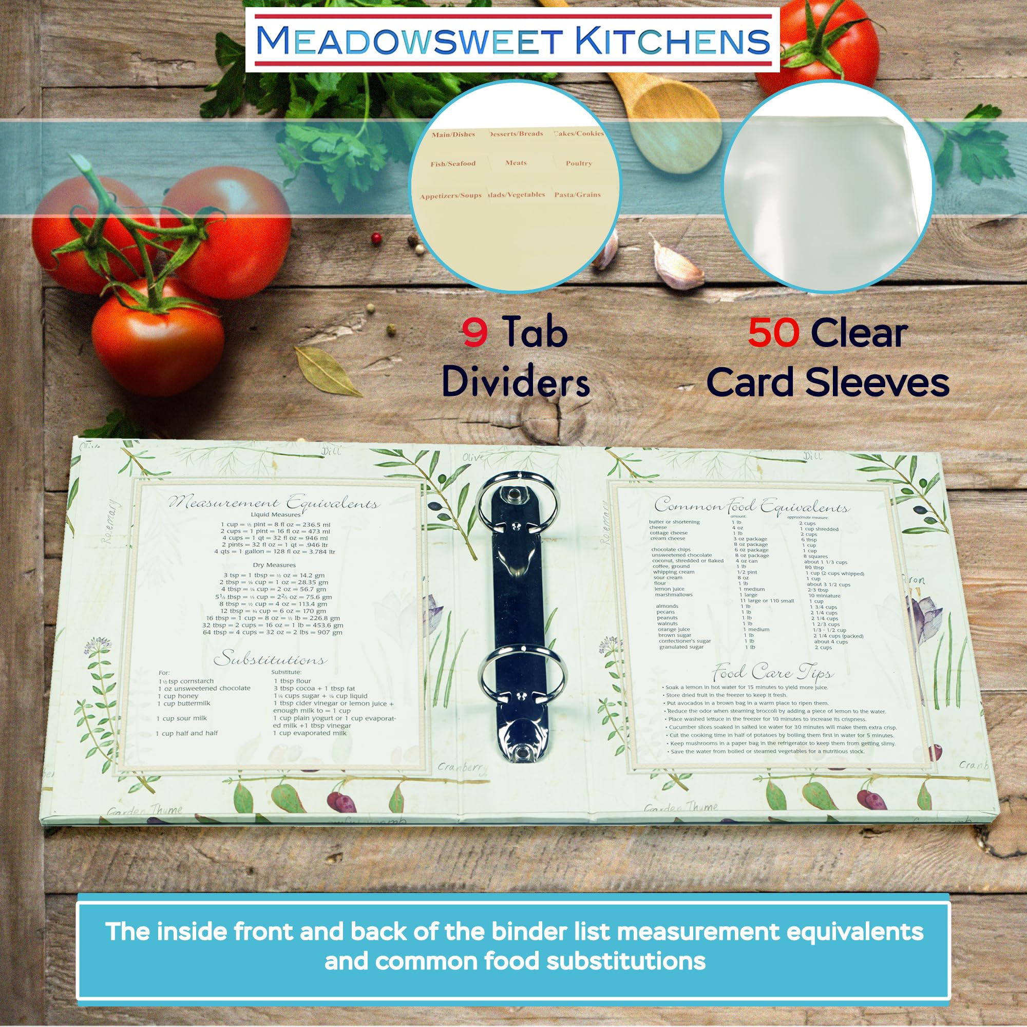 Meadowsweet Kitchens nine dividers with categories for organized recipe storage.