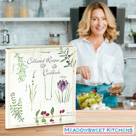 Meadowsweet Kitchens self-adhesive pages protect clippings from splatters on busy counters.