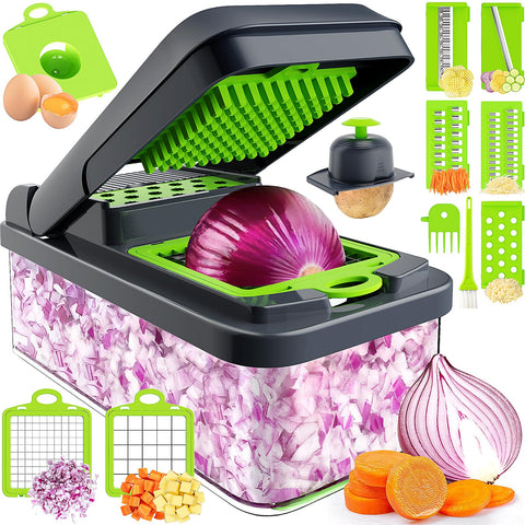 MealHelper 12-in-1 vegetable chopper demonstrates all-in-one prep versatility for faster meal prep.