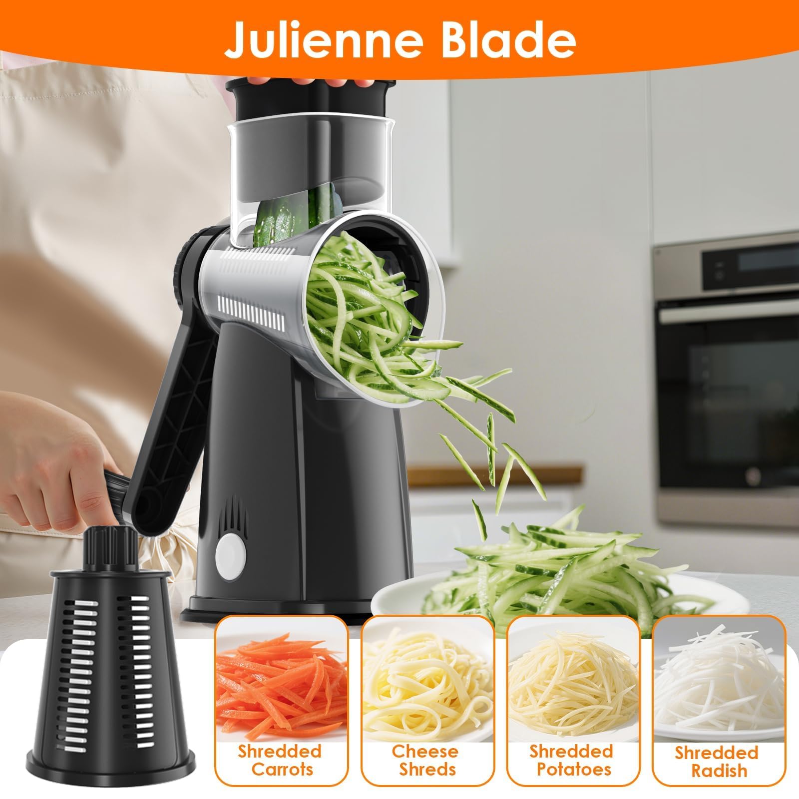 MealHelper rotary grater drum assembly for versatile prep on cheeses and vegetables