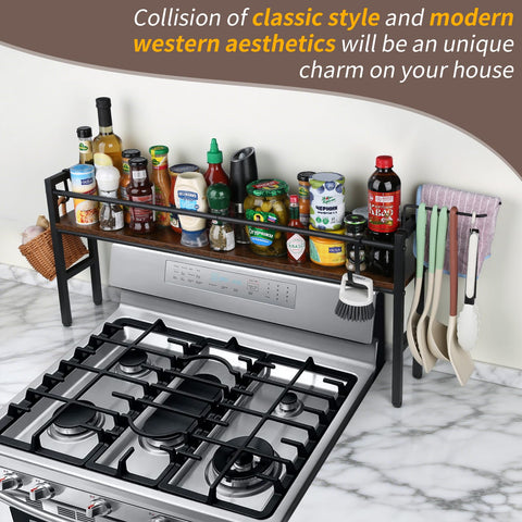 Meangood spice rack shelf for stove-top organization keeps spices within easy reach while cooking.