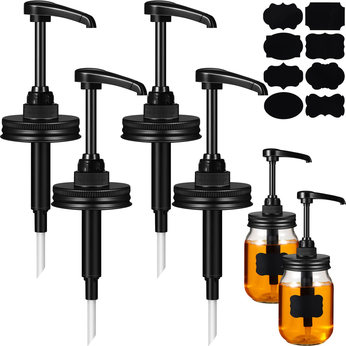 Meanplan 4-pack syrup dispenser lids for 16 oz regular-mouth jars enable mess-free pouring