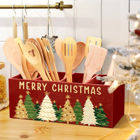 Meanplan utensil holder features a Christmas tree pattern for seasonal kitchen appeal.