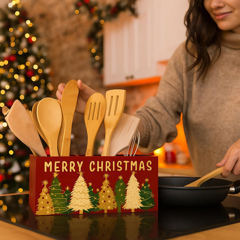 Meanplan Christmas utensil holder showcases farmhouse decor elements for festive spaces.