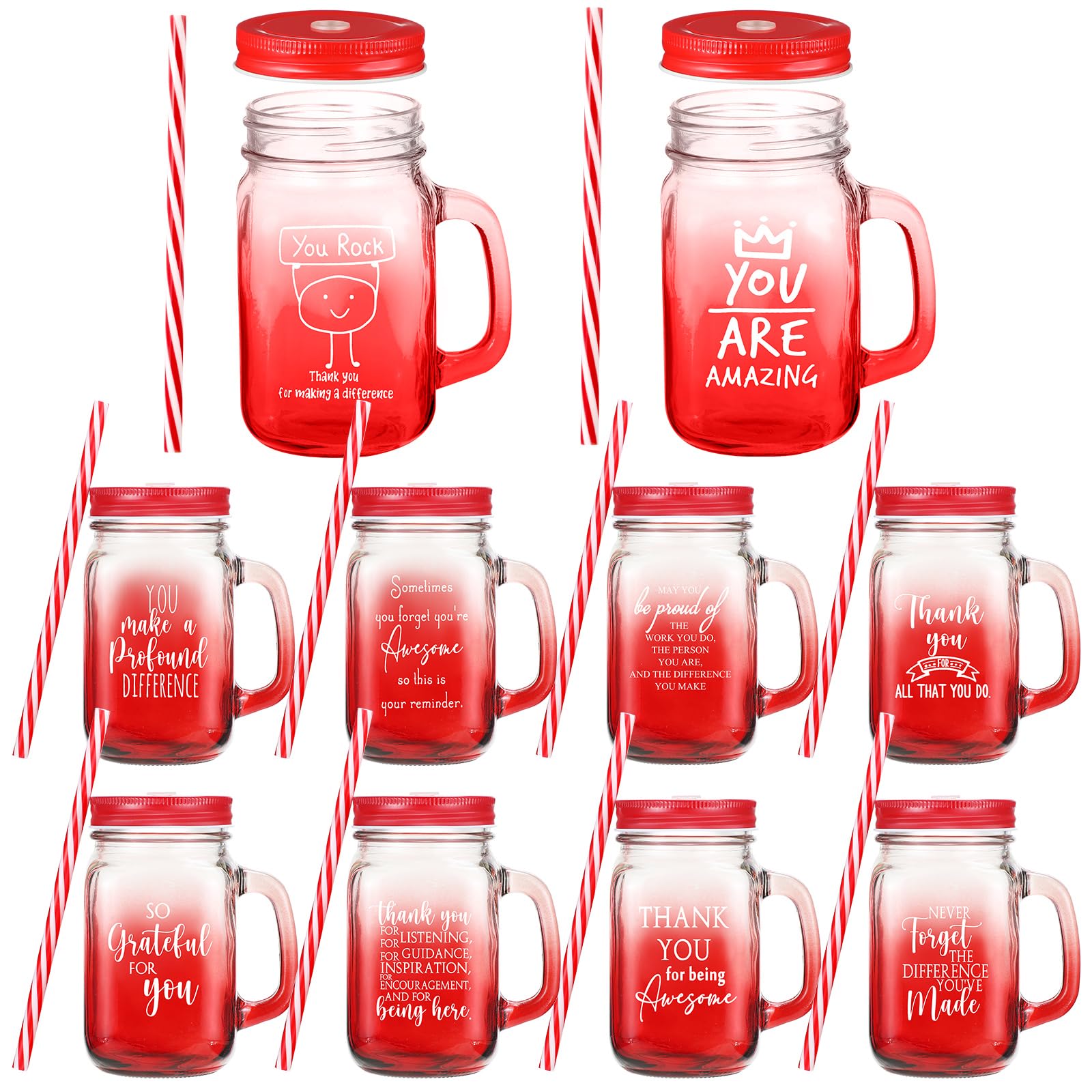 Meanplan valentines 10-pack red glass cups with lids and straws, ideal for coworker gifts.